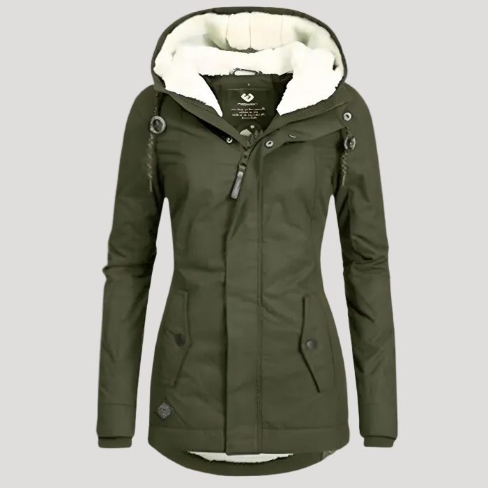 Doudoune longue femme à capuche doublée sherpa
