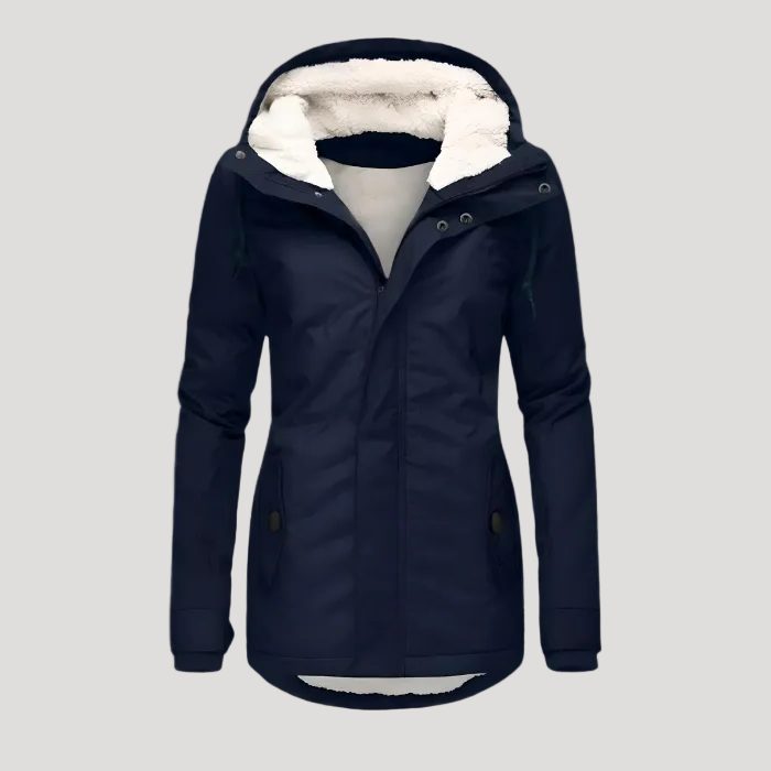 Doudoune longue femme à capuche doublée sherpa - Navy & Blue