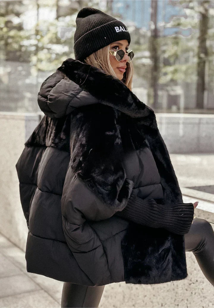 Doudoune oversize femme effet mouton matelassée à capuche