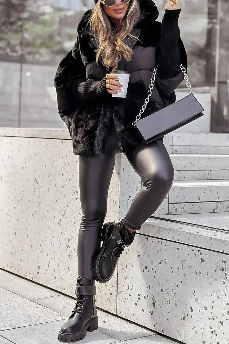 Doudoune oversize femme effet mouton matelassée à capuche