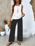 Ensemble deux pièces femme blouse sans manches et pantalon large