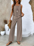 Ensemble deux pièces femme blouse sans manches et pantalon large
