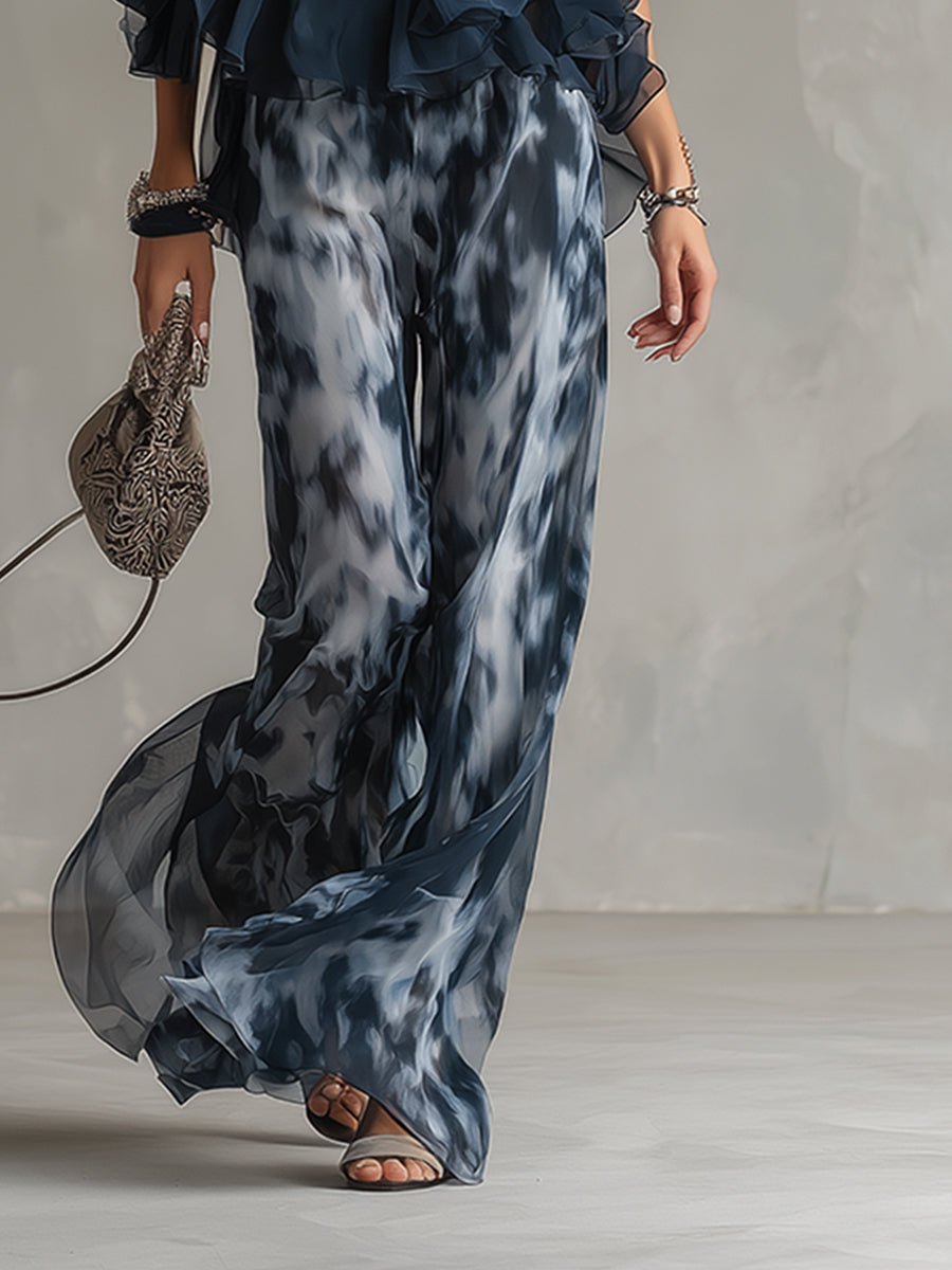 Ensemble femme top col halter et pantalon large tie-dye