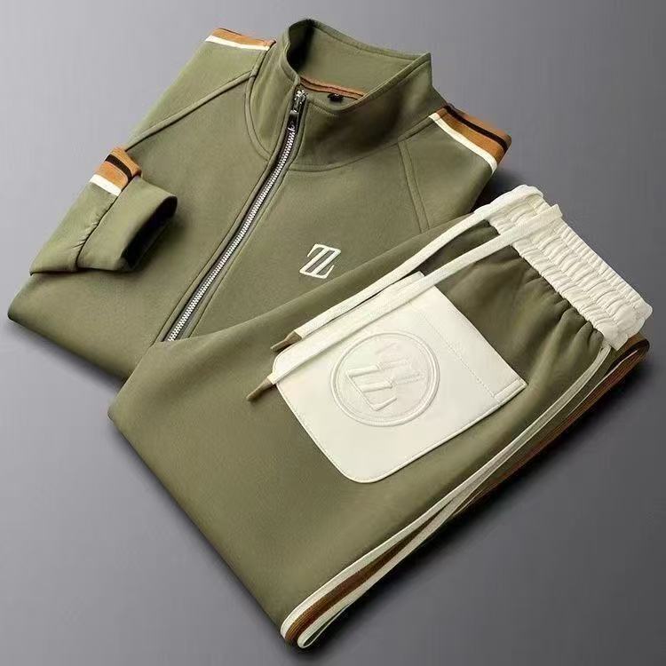 Ensemble Jogging Homme Coton Veste Zippée Pantalon Cordon - Vert
