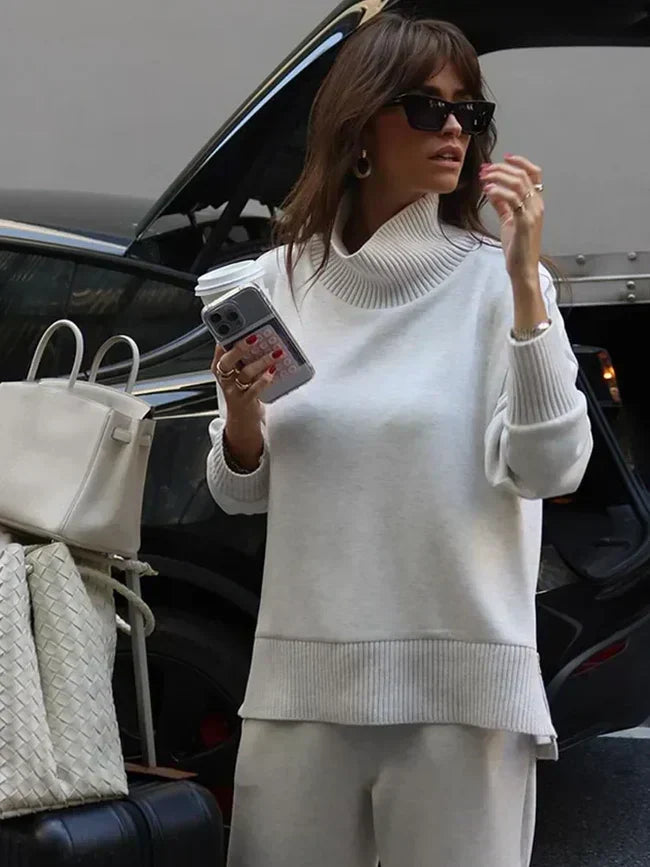Ensemble maille femme manches courtes coupe décontractée