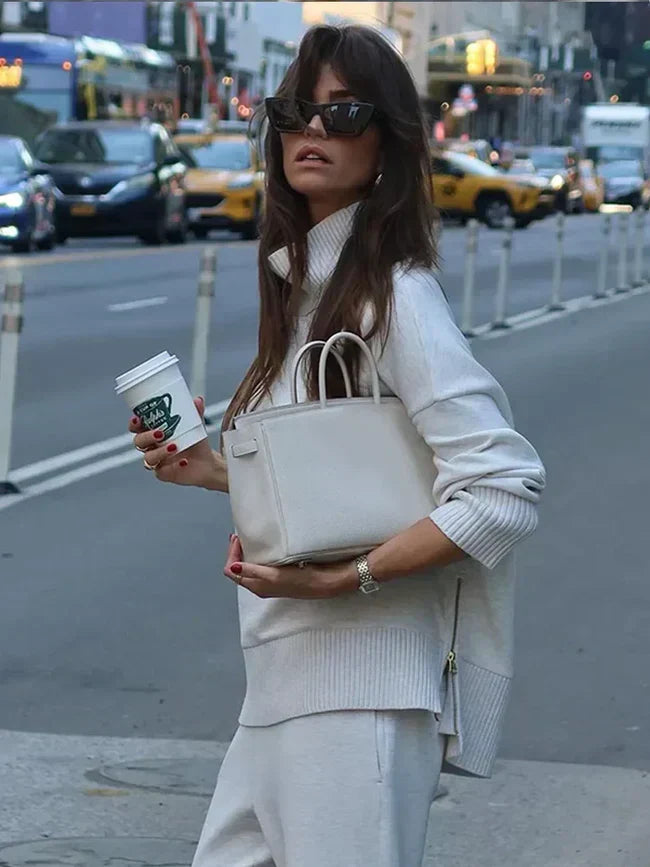 Ensemble maille femme manches courtes coupe décontractée