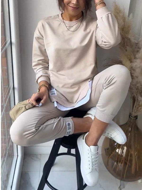 Ensemble sweat jogger femme oversize col rond - Kaki