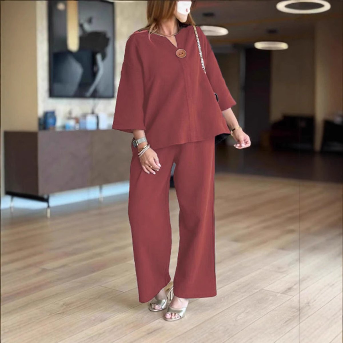 Ensemble Tunique Pantalon Large Palazzo Femme
