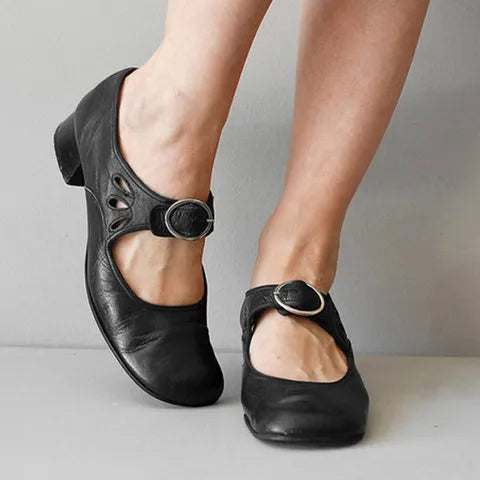 Escarpins Boucle Talon Bas Bride Réglable Femme