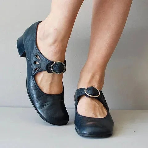 Escarpins Boucle Talon Bas Bride Réglable Femme
