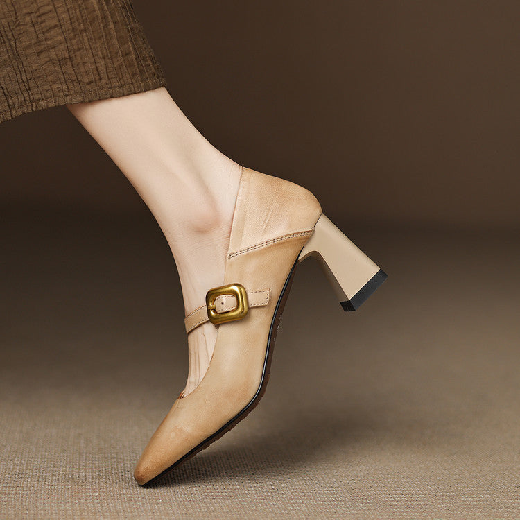 Escarpins Cuir Véritable Femme Bride Boucle Bout Carré