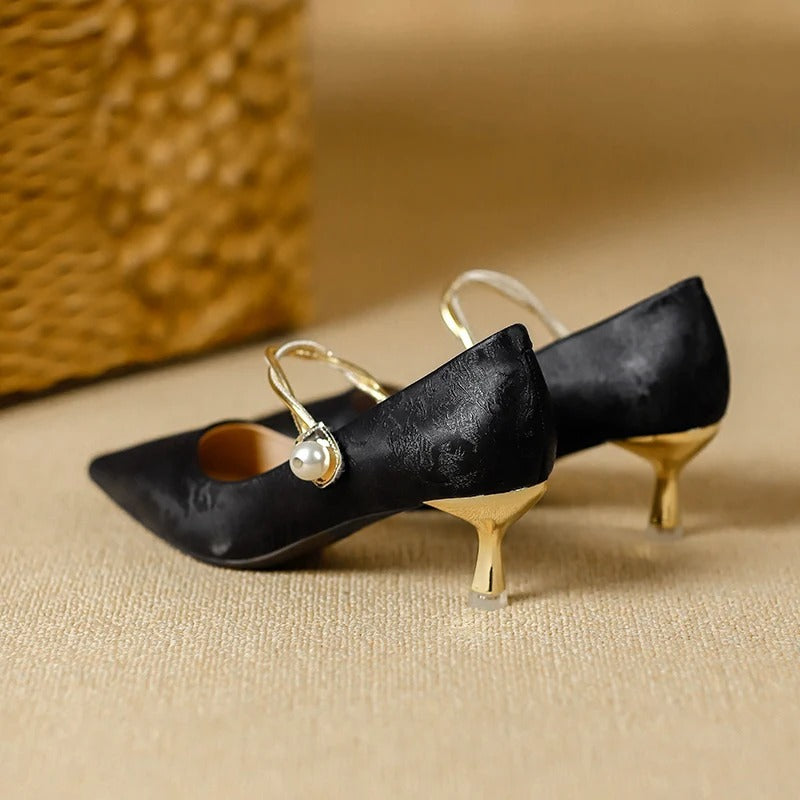 Escarpins femme bout pointu talon fin satin