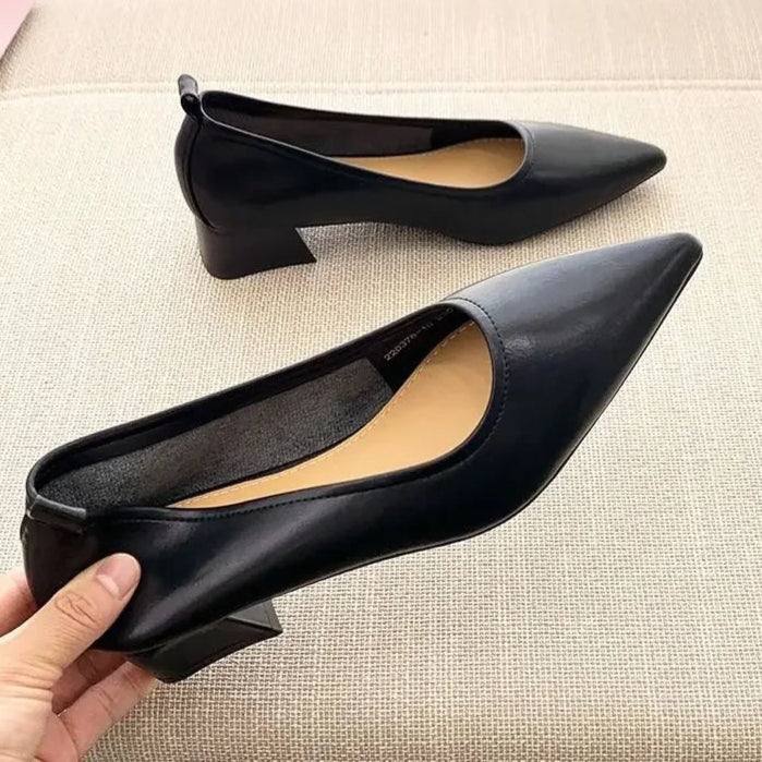 Escarpins Femme Cuir Souple Bout Pointu Talon Bloc