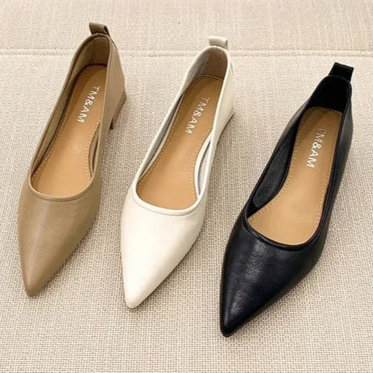 Escarpins Femme Cuir Souple Bout Pointu Talon Bloc