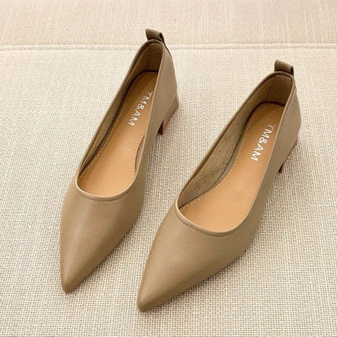 Escarpins Femme Cuir Souple Bout Pointu Talon Bloc