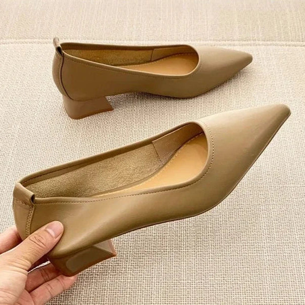 Escarpins Femme Cuir Souple Bout Pointu Talon Bloc