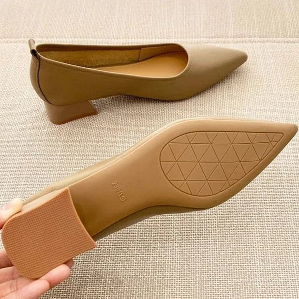 Escarpins Femme Cuir Souple Bout Pointu Talon Bloc