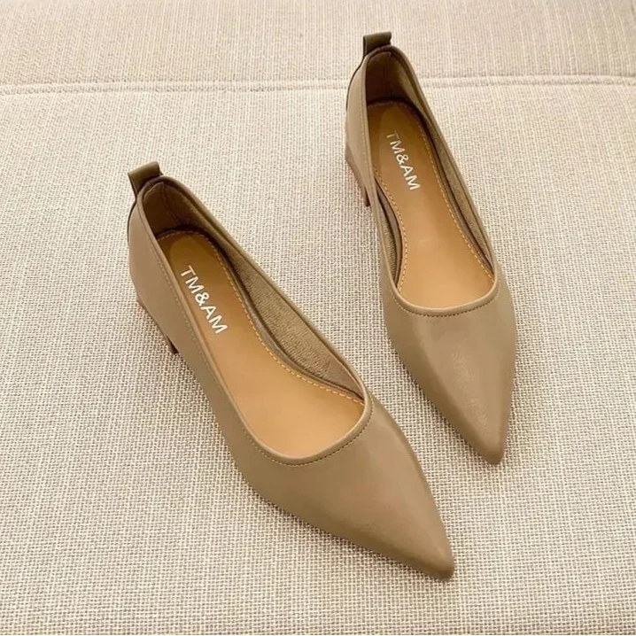 Escarpins Femme Cuir Souple Bout Pointu Talon Bloc
