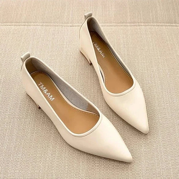 Escarpins Femme Cuir Souple Bout Pointu Talon Bloc