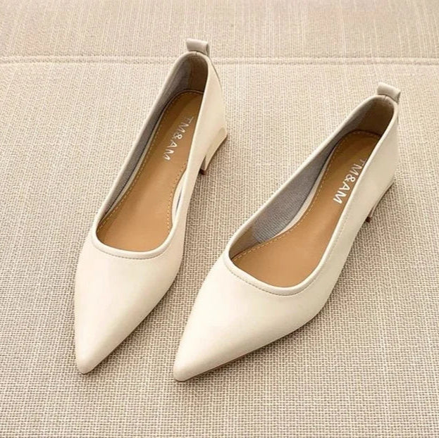 Escarpins Femme Cuir Souple Bout Pointu Talon Bloc