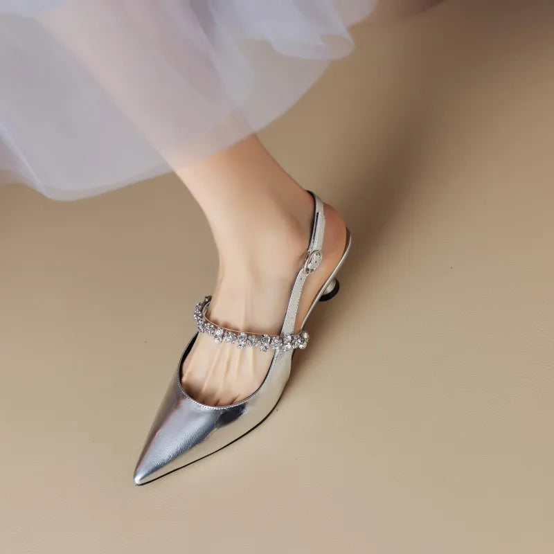 Escarpins Kitten Heels Femme Bout Pointu Strass Semelle Confort