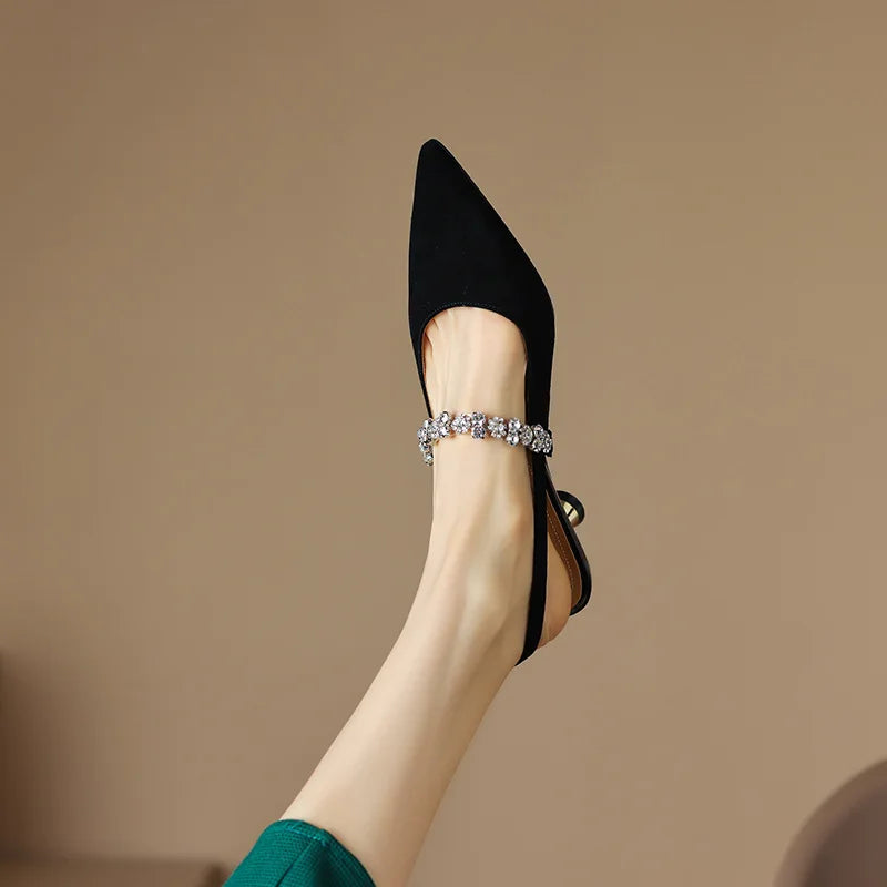 Escarpins Kitten Heels Femme Bout Pointu Strass
