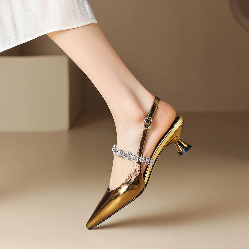Escarpins Kitten Heels Femme Bout Pointu Strass