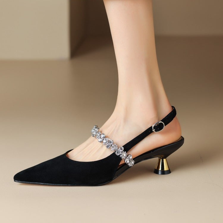Escarpins Kitten Heels Femme Bout Pointu Strass