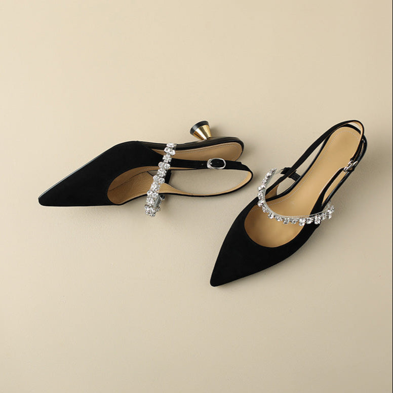 Escarpins Kitten Heels Femme Bout Pointu Strass