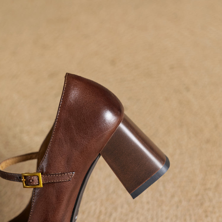 Escarpins Mary Jane Cuir Femme Bout Carré Talon Bloc