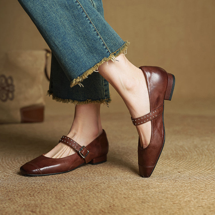 Escarpins Mary Jane Femme en Cuir Véritable