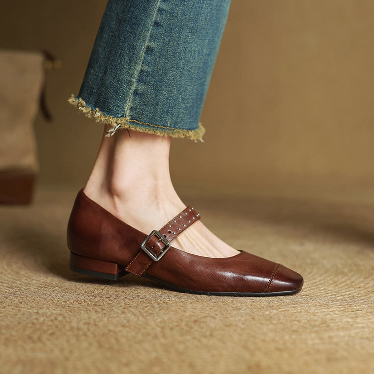 Escarpins Mary Jane Femme en Cuir Véritable