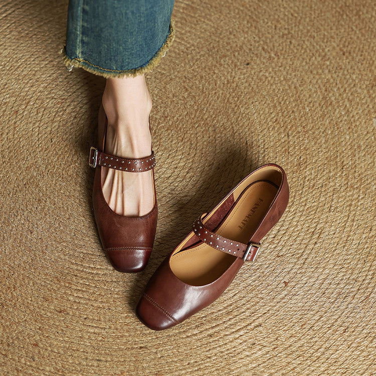 Escarpins Mary Jane Femme en Cuir Véritable