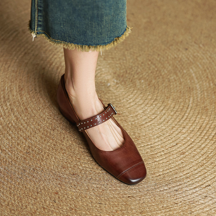 Escarpins Mary Jane Femme en Cuir Véritable