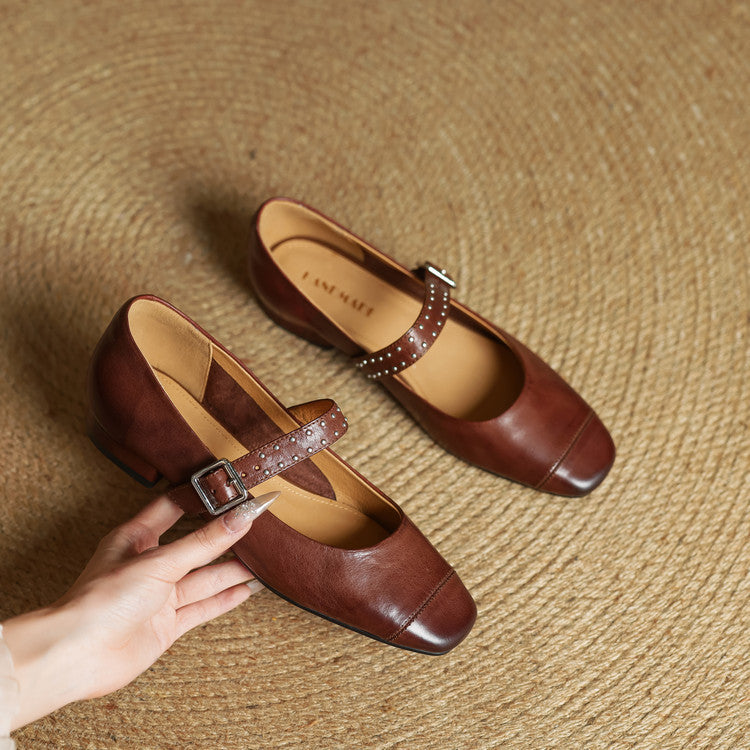 Escarpins Mary Jane Femme en Cuir Véritable