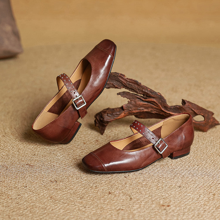 Escarpins Mary Jane Femme en Cuir Véritable