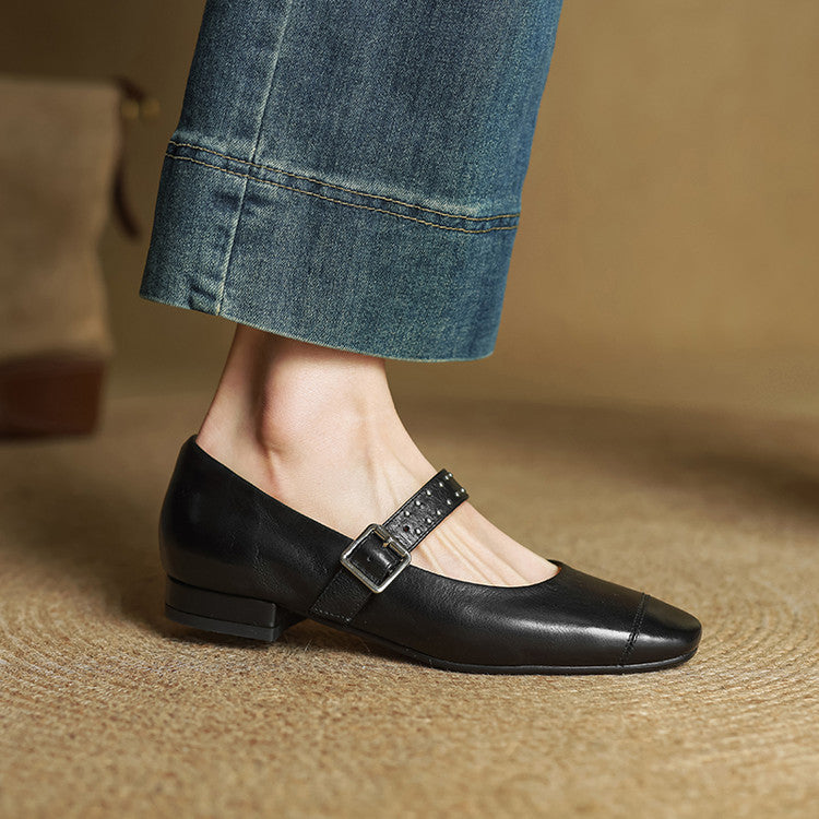 Escarpins Mary Jane Femme en Cuir Véritable
