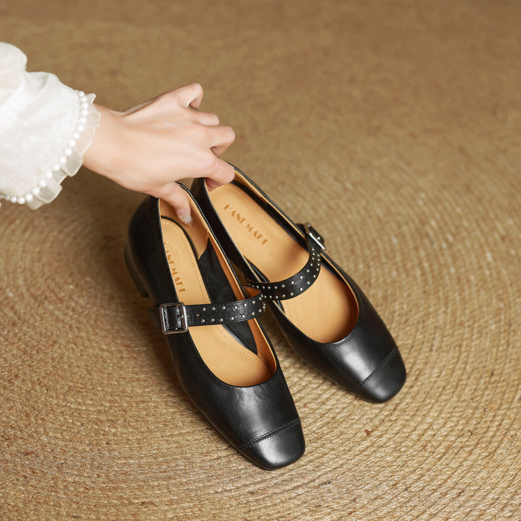 Escarpins Mary Jane Femme en Cuir Véritable
