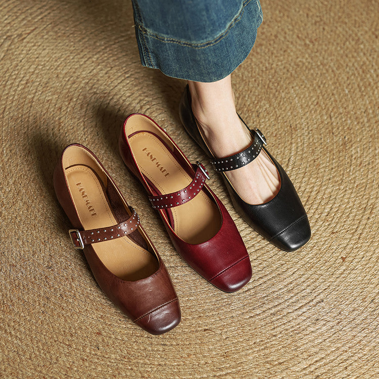 Escarpins Mary Jane Femme en Cuir Véritable
