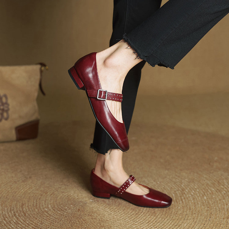 Escarpins Mary Jane Femme en Cuir Véritable