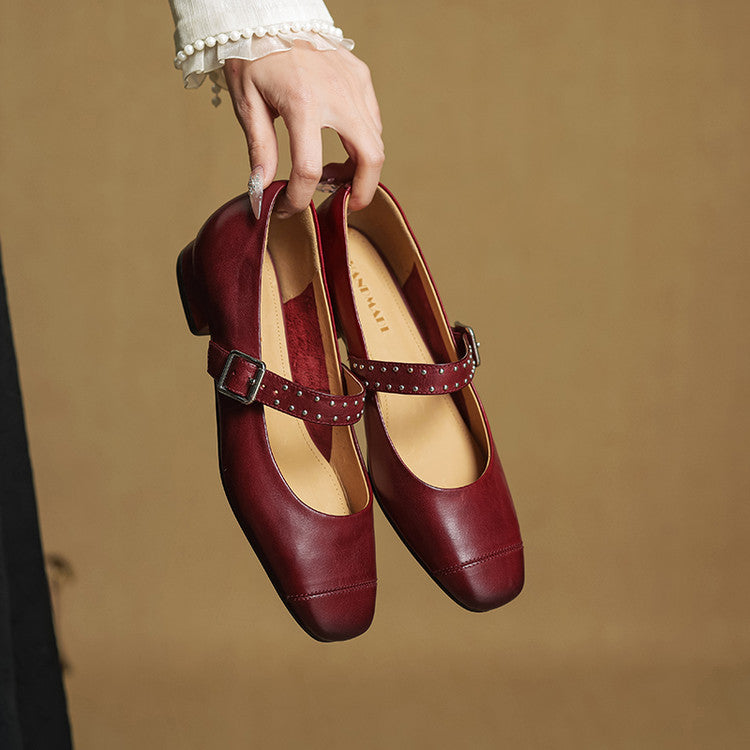 Escarpins Mary Jane Femme en Cuir Véritable