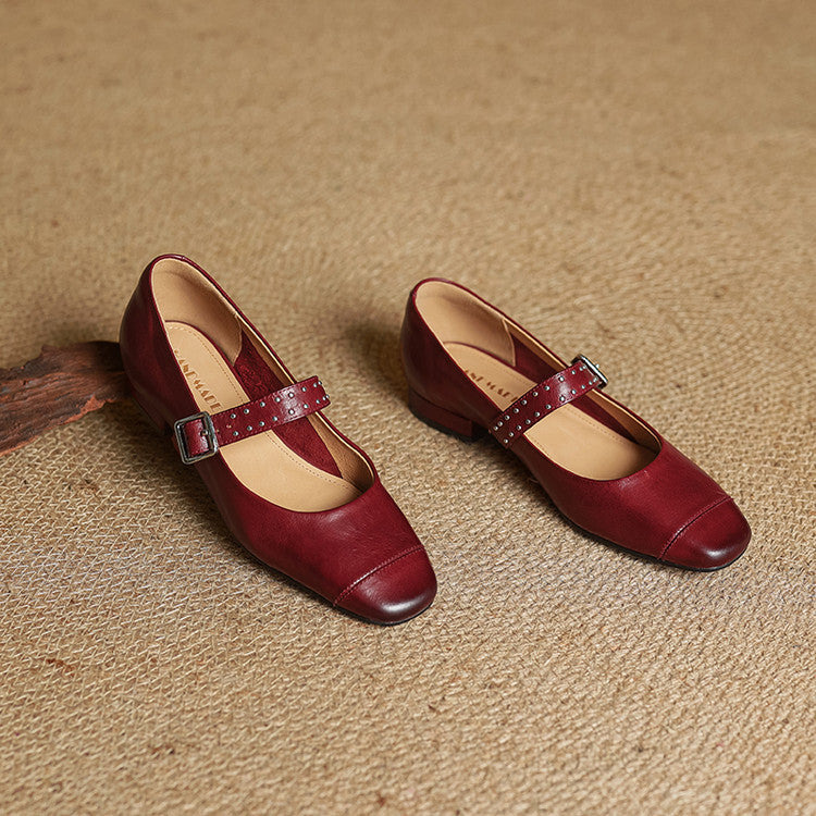 Escarpins Mary Jane Femme en Cuir Véritable