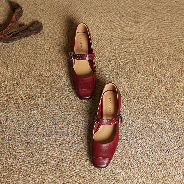 Escarpins Mary Jane Femme en Cuir Véritable