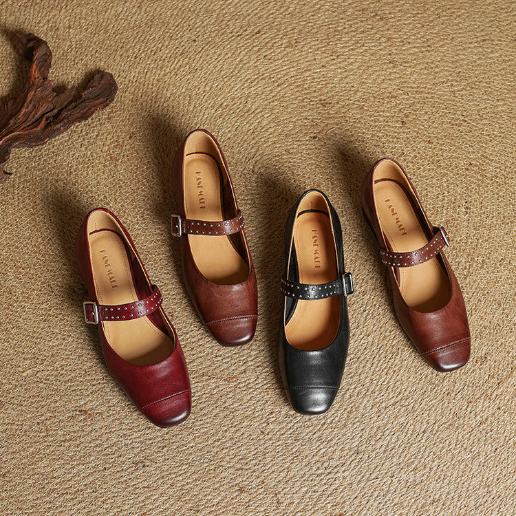 Escarpins Mary Jane Femme en Cuir Véritable