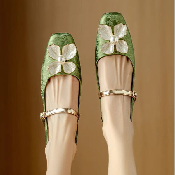 Escarpins slingback femme talon carré détail fleur