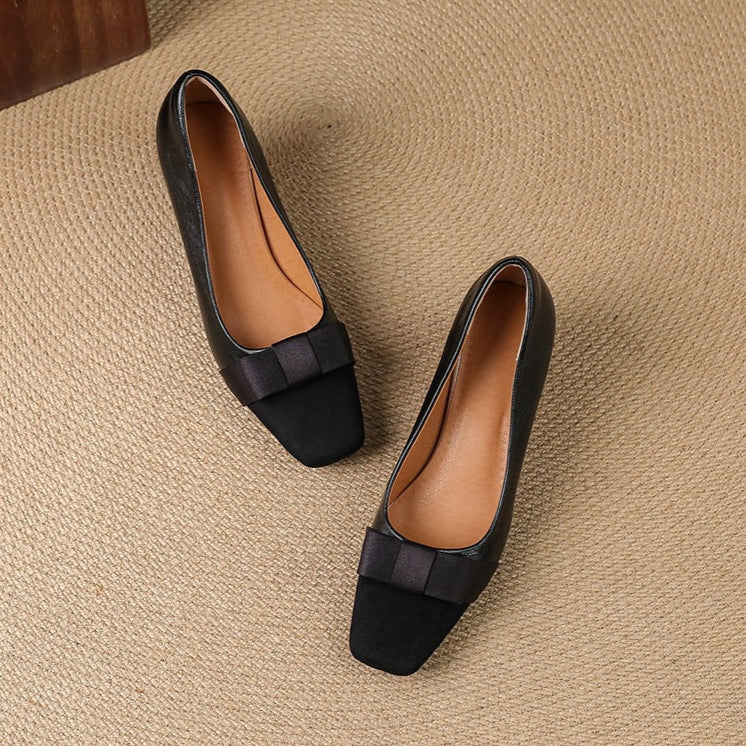 Escarpins Talon Bloc Femme en Cuir avec Nœud