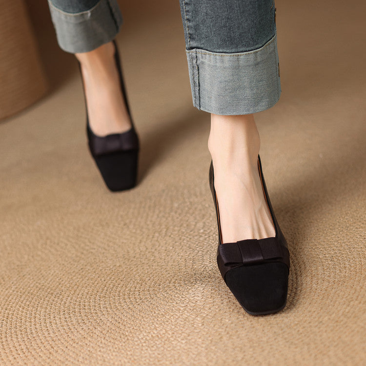 Escarpins Talon Bloc Femme en Cuir avec Nœud