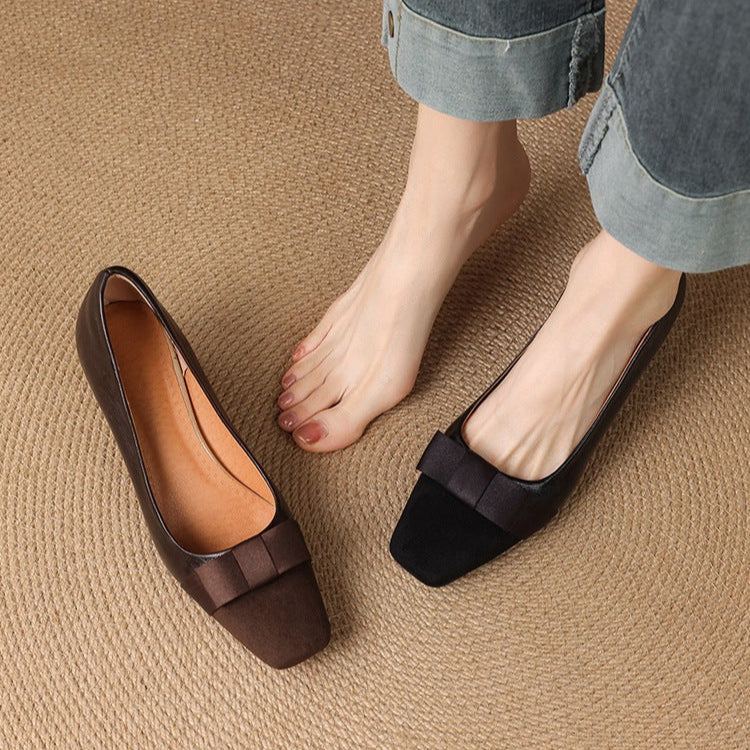 Escarpins Talon Bloc Femme en Cuir avec Nœud