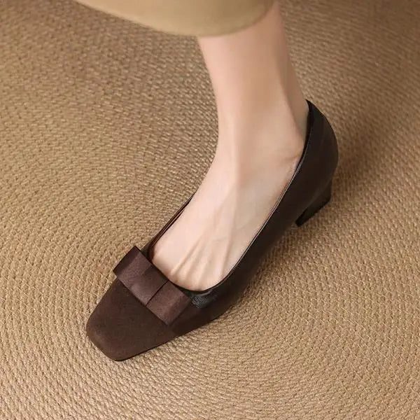 Escarpins Talon Bloc Femme en Cuir avec Nœud