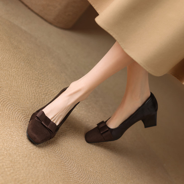 Escarpins Talon Bloc Femme en Cuir avec Nœud